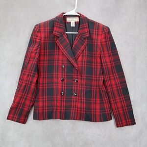 Rena Rowan for Saville Plaid Preppy Double Breasted Notch Coat‎ Jacket Blazer 4
